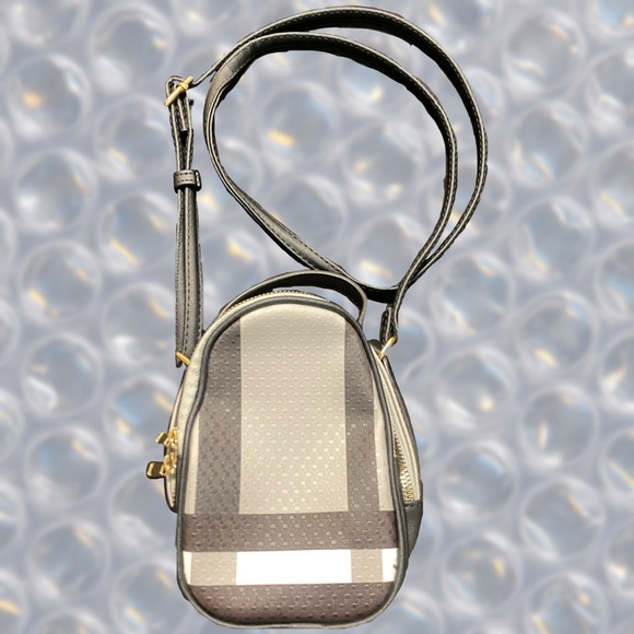 Plaid Gray and White Mini Crossbody Bag - Picture 1 of 3